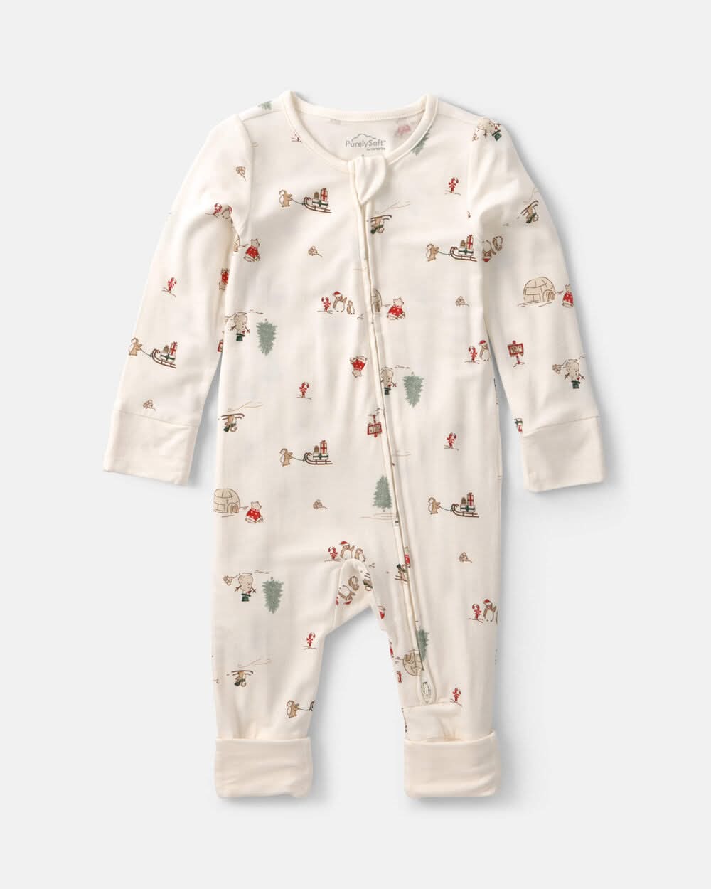 Baby North Pole PurelySoft™ 2-Way Zip Sleep & Play Pajamas - Cream - 3M