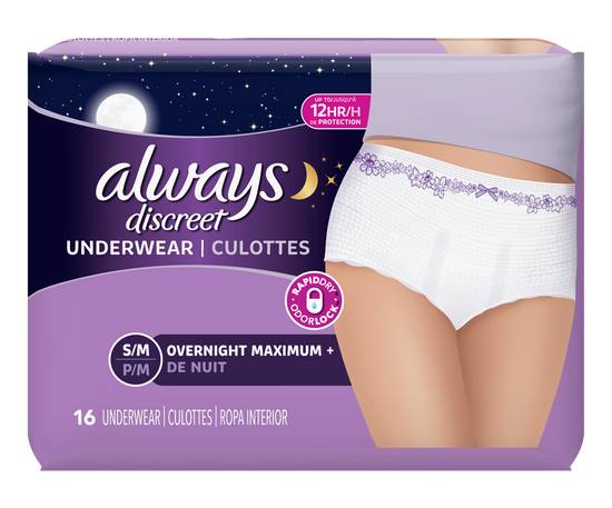 Always Discreet Discreet Incontinence Underwear For Women Overnight Maximum  + (16 units, small/medium), Delivery Near You