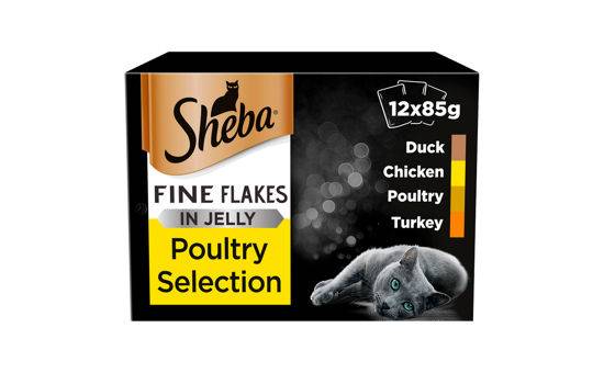 Sheba Fine Flakes Cat Food Pouches Poultry in Jelly 12 x 85g