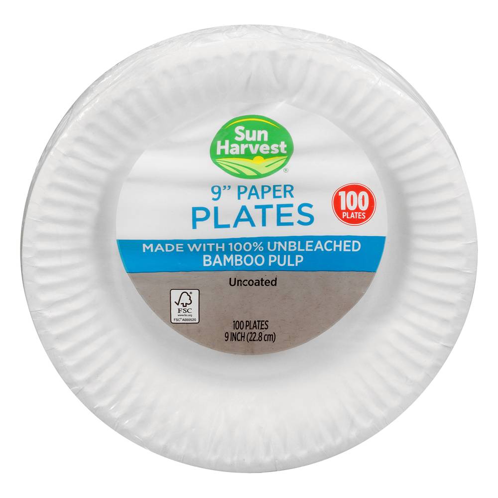 Sun Harvest 9" Uncoated Bamboo Pulp Paper Plates (100 pack)