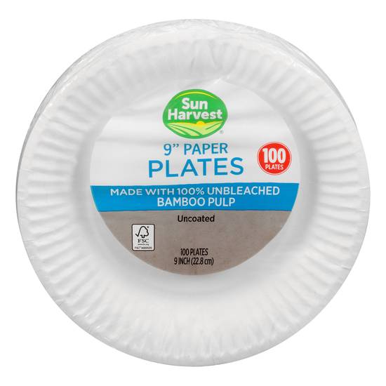 Sun Harvest 9 Inch Uncoated Bamboo Pulp Paper Plates (100 ct)