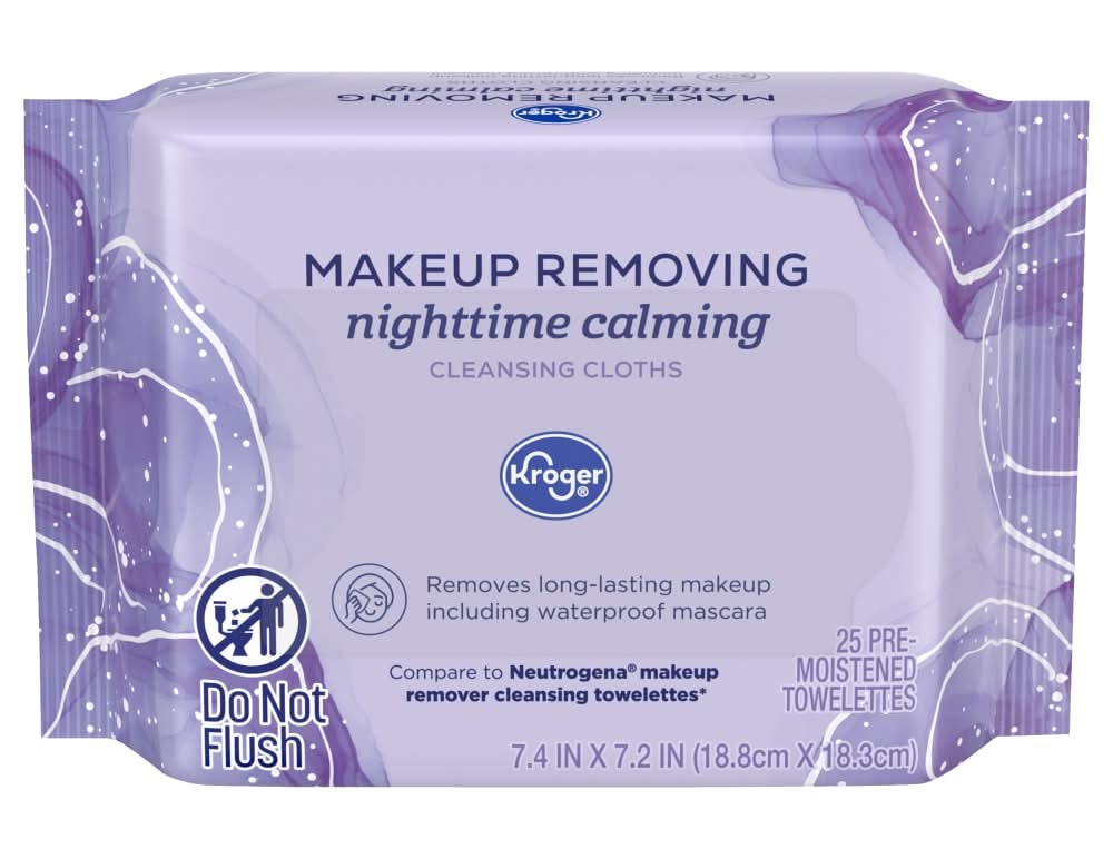 Kroger Makeup Removing Cleansing Cloths, Nighttime Calming, 7.4x7.2 in (25 ct)