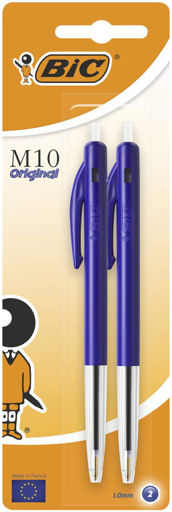 Bic - M10 original stylos-bille rétractables pointe moyenne (1,0 mm) bleu, 2 pcs