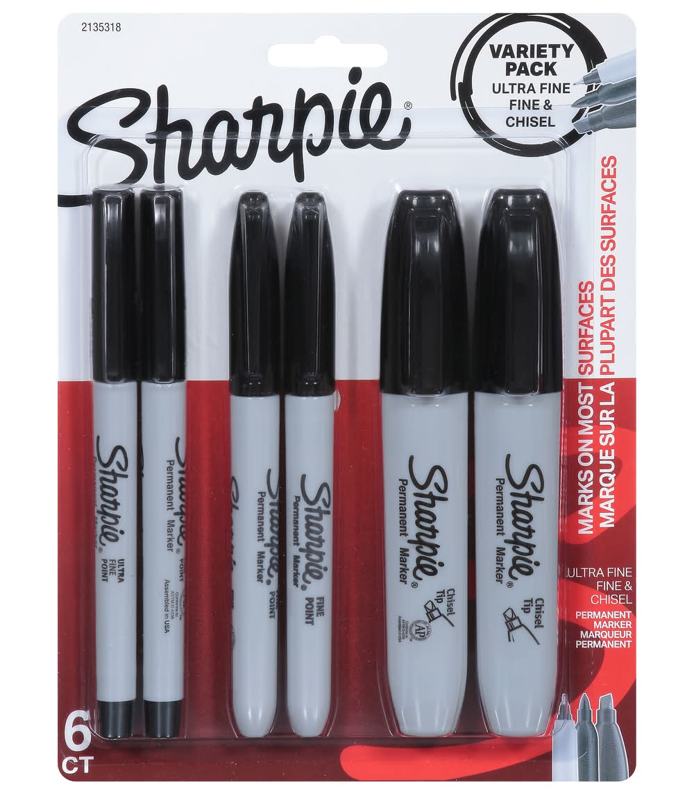Sharpie Varity pack Point Size Chisel Permanent Marker, Black (6 ct)