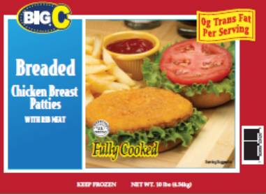 Big C -  Breaded Chicken Breast Patties, Fully Cooked, 3.5 oz each - 10 lbs (1 Unit per Case)