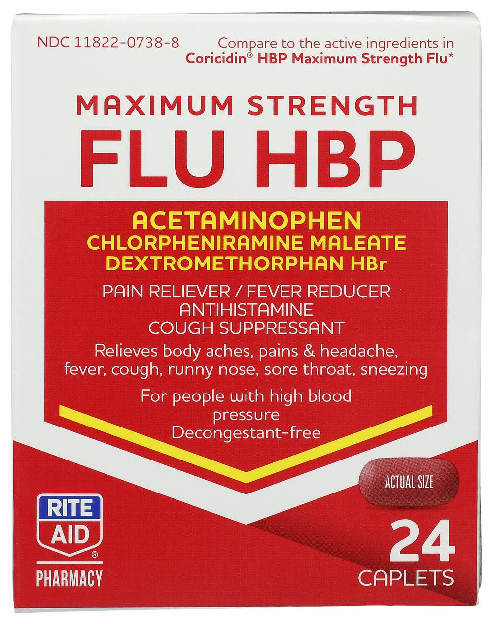 Rite Aid Maximum Strength Flu HBP Caplets - 24 ct