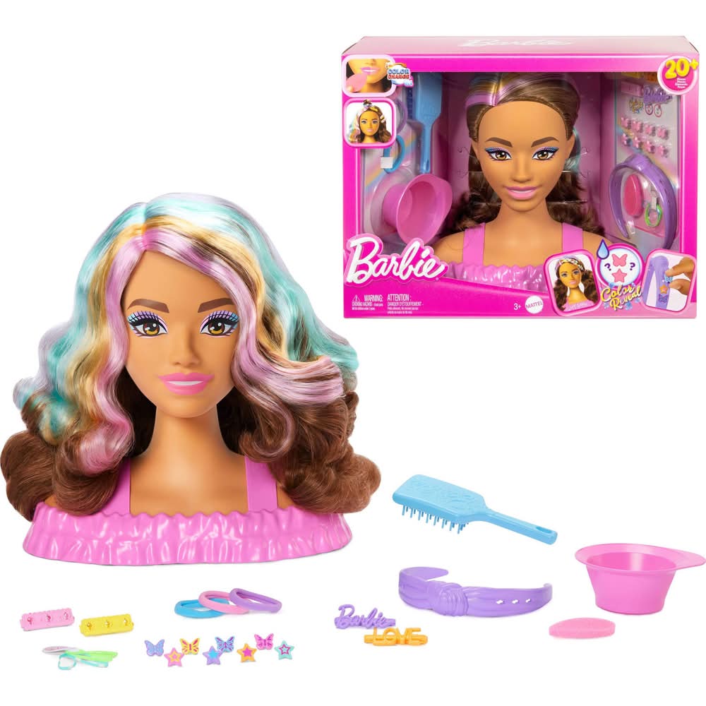 Barbie Doll Styling Head Dark Brown Hair With Styling Accessories 3+ Years (20 ct)