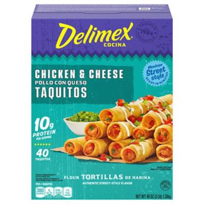 Delimex Chicken & Cheese Flour Taquitos, 40 Ct Box, 48 Oz - 48 Oz