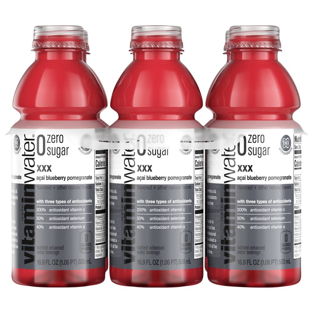 Vitaminwater Zero Sugar, Acai-Blueberry-Pomegranate Beverage (6 x 16.9 fl oz)