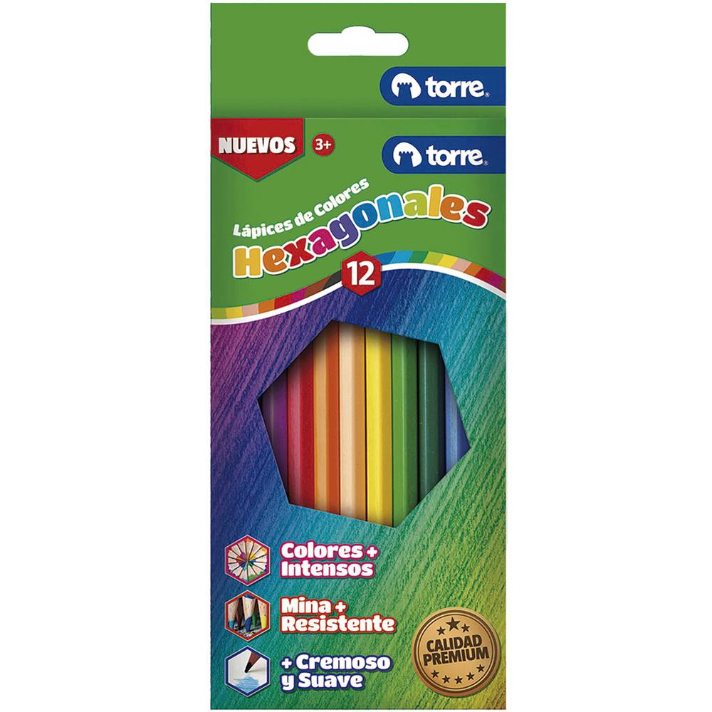 Torre lápices colores hexagonales (12 unidades)