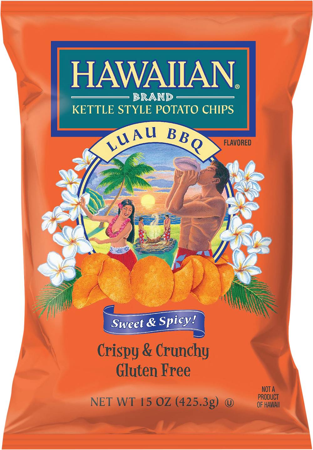 Hawaiian Kettle Style Potato Chips, Luau Bbq (15 oz)