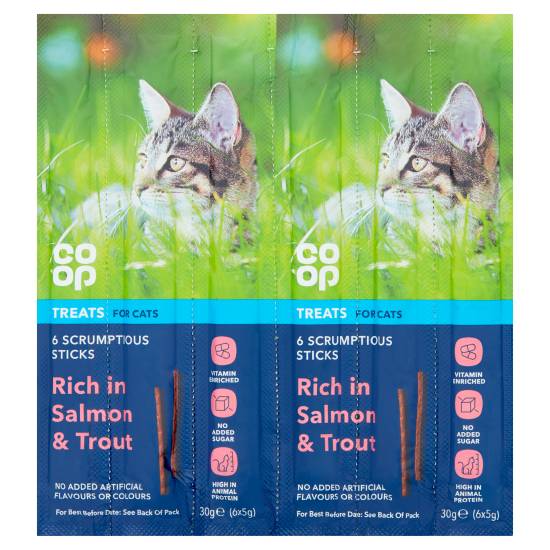 Co-Op Treats For Cats 6 Scrumptious Sticks Rich in Salmon & Trout 6 X 5g