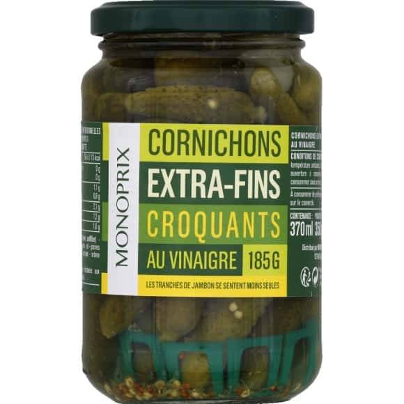 Monoprix Cornichons Extra-Fins Croquants Au Vinaigre Le Bocal De 185G Net Égoutté