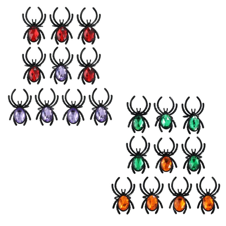 Seasonal Collection Halloween Spider Toy Rings With Colored Gemstones 3+ Years, Green Orange-Red Purple (2 x 10 ct)
