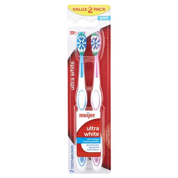 Meijer Ultra White Toothbrush, Soft Bristles (2 ct)