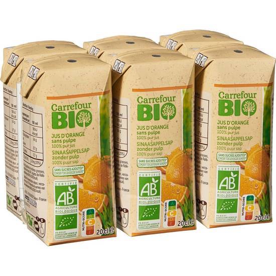 Carrefour Bio - Jus de fruit sans pulpe (6 pièces, 200 ml) (orange)