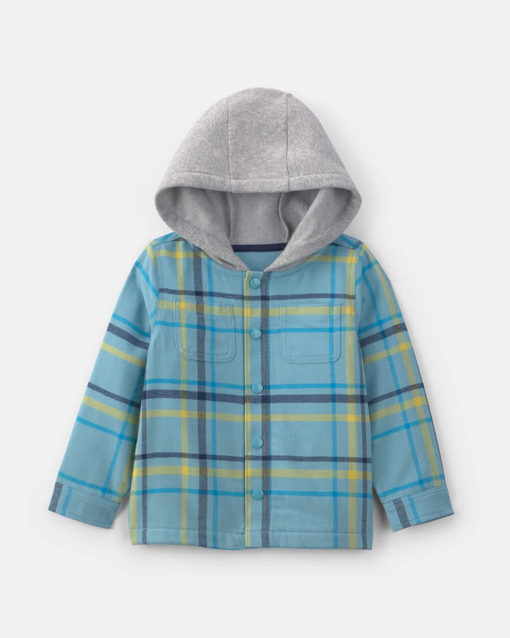 Toddler Boy Plaid Flannel Hooded Button-Down Shirt - Blue/Yellow/Grey - 12M