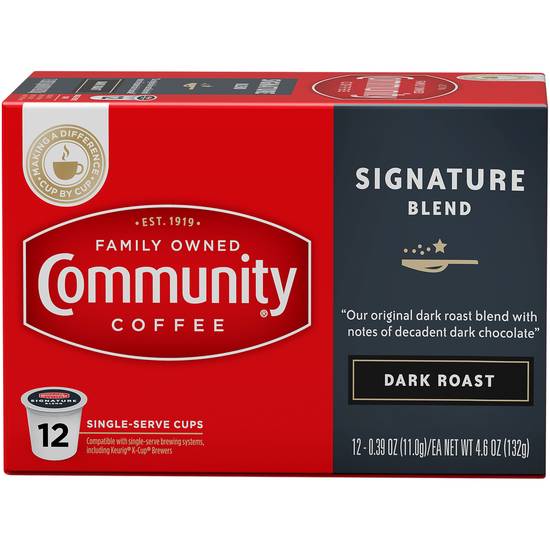 Community Coffee Signature Blend Dark Roast Single Serve Cups, 12 CT