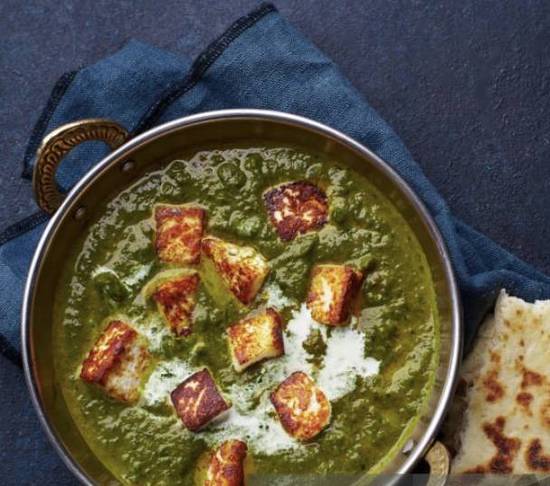 Saag Paneer (spinach & cheese curry) (comes with rice, naan or roti)