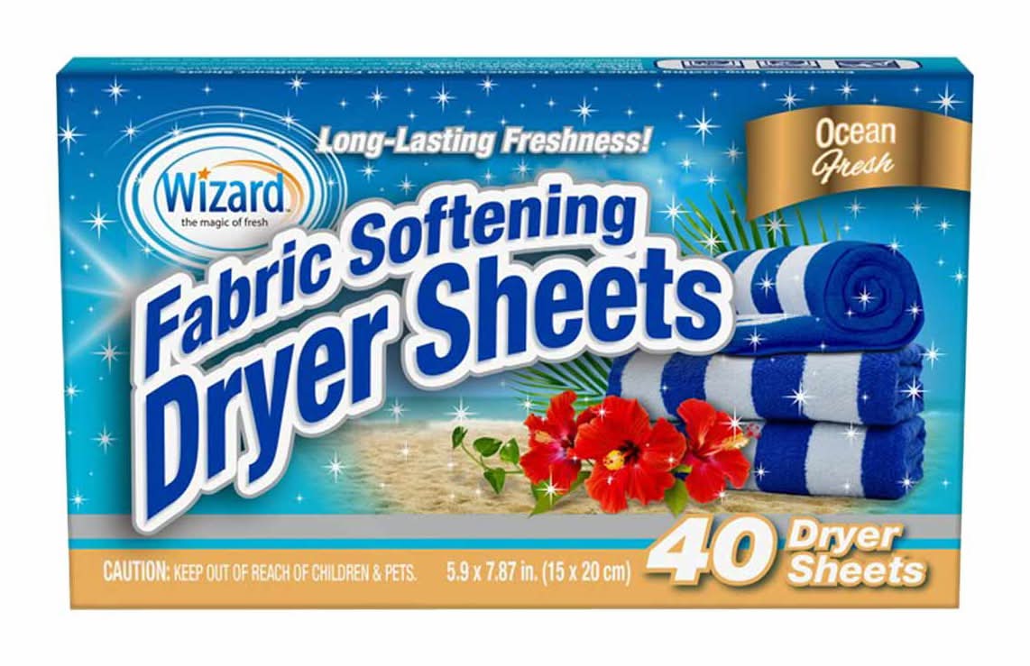 Wizard Fabric Softening Dryer Sheets, Ocean Fresh, 5.9x7.87 in (40 ct)