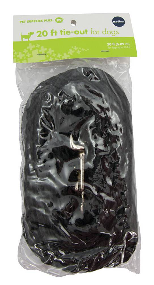 Play On Polyester Tie Out Cable Leash For Dogs, 20 ft, Black