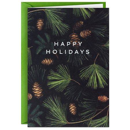 Hallmark Packaged Christmas Cards, Pine Boughs on Black - 1.0 ea