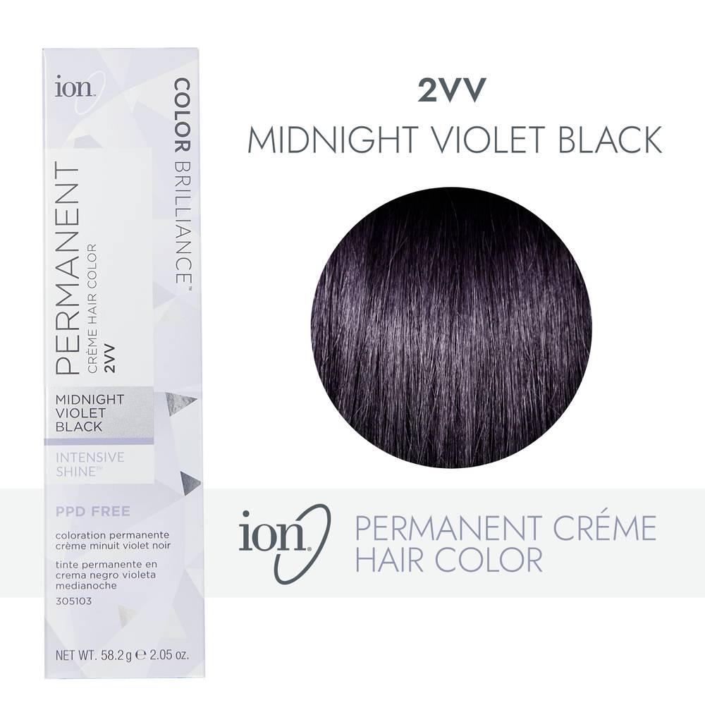 iON Permanent Creme Hair Color, 2VV Midnight Violet Black (2.05 oz)