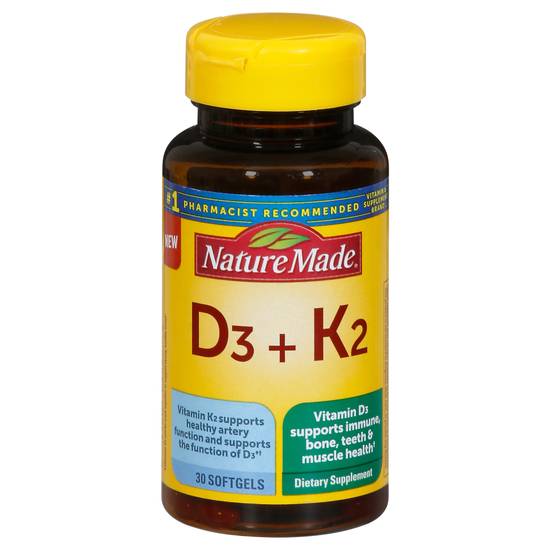 Nature Made Vitamins D3 + K2 Softgels (30 ct)