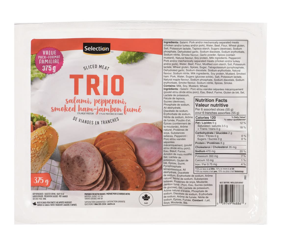 Selection Trio Sliced Meat, Salami Pepperoni & Smoked Ham (375 g)