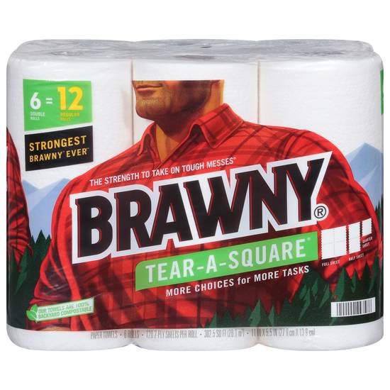 Brawny Tear-A-Square Double Rolls Paper Towels (6 rolls)