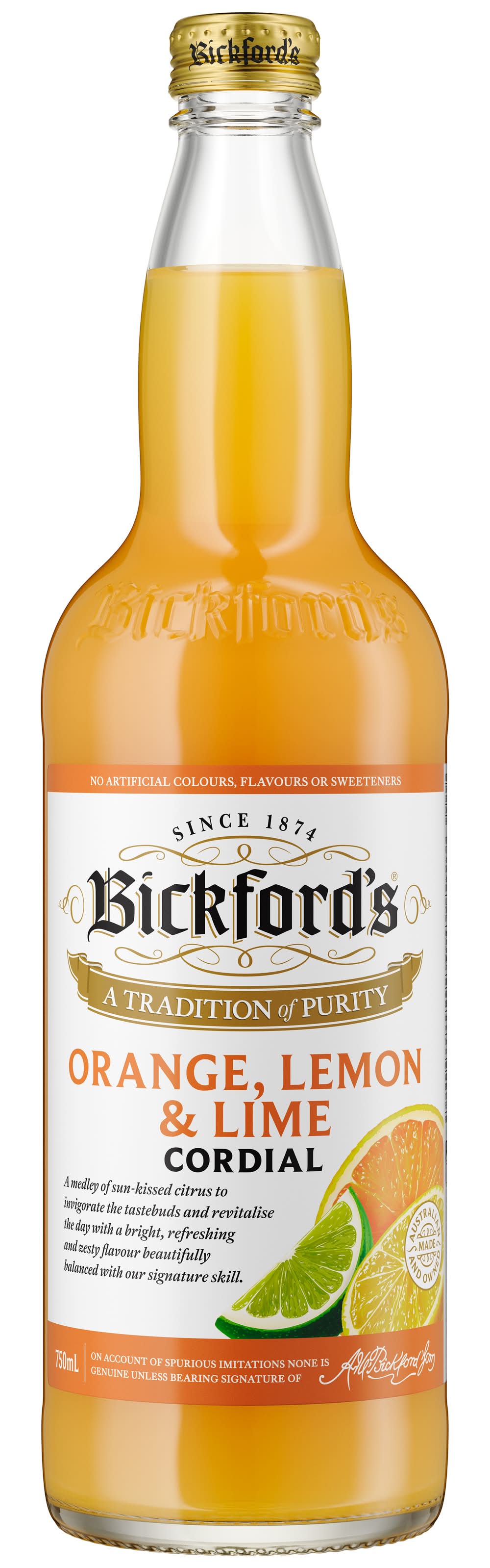 Bickford's Orange Lemon & Lime Cordial (750mL)