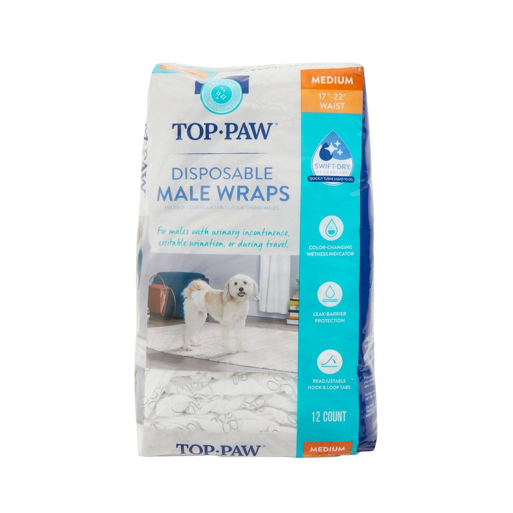 Top Paw Disposable Male Wrap Dog Diapers, Medium (12 ct)