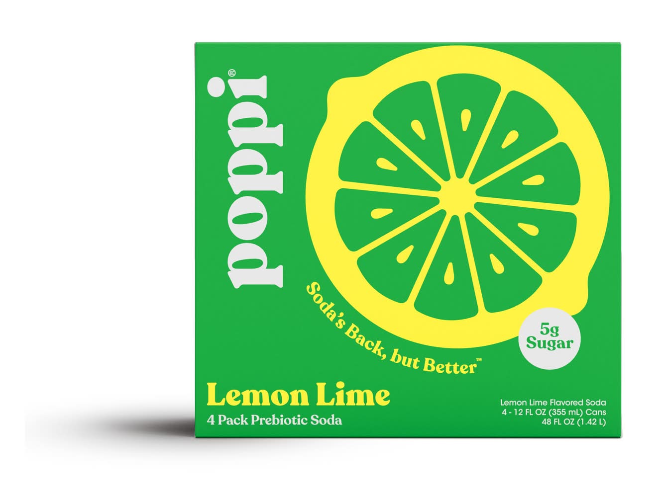 poppi Prebiotic Fruit Flavored Soda, Lemon Lime (4 x 12 fl oz)