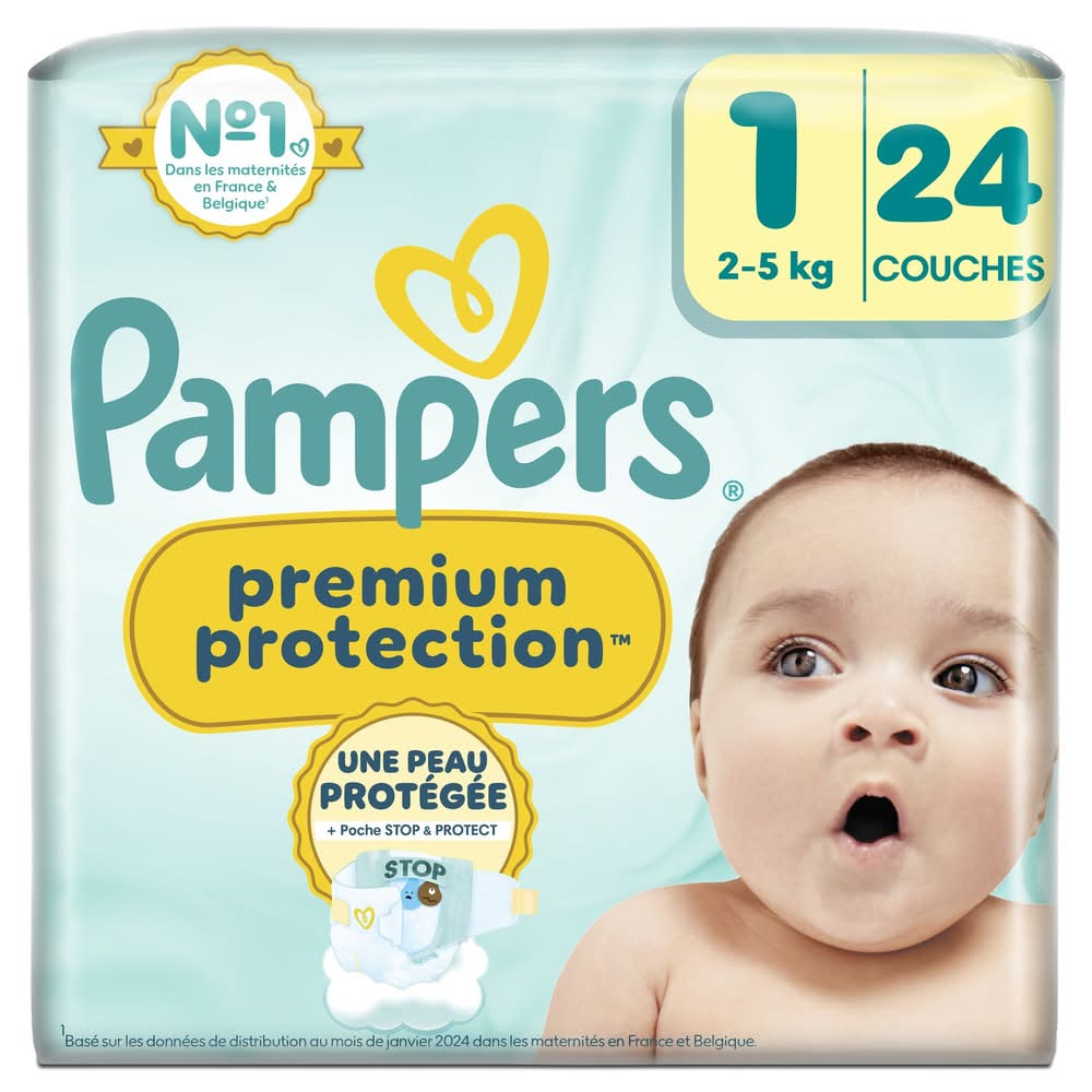Couches Bébés  Prenium Protection 2-5kg Taille 1  PAMPERS - le paquet de 24 couches bébés