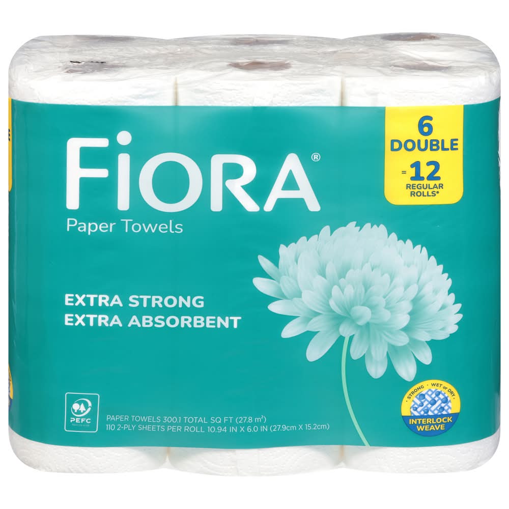 Fiora 2-Ply Extra Strong Absorbent Double Paper Towels, 10.94x6 in (12 ct)