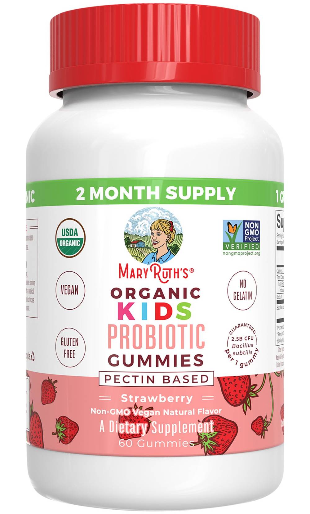 Organic Kids Probiotic Gummies - 2.5 Billion Cfus - Strawberry (60 Gummies)