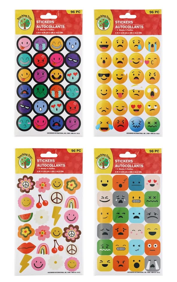 Teaching Tree Emoji Stickers Sheets, Assorted (4 x 24 ct)