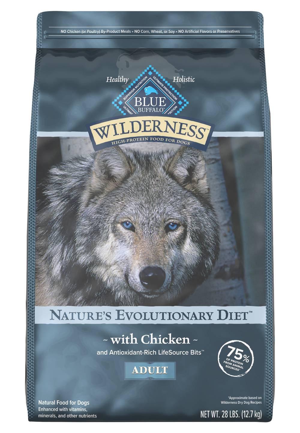 Blue Buffalo Wilderness High Protein Natural Adult Dry Dog Food Plus Wholesome Grains, Chicken (28 lbs)