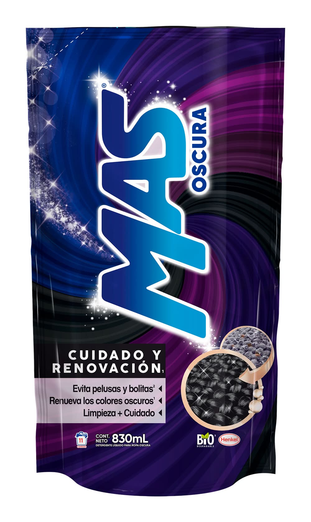 MAS · Detergente líquido para ropa oscura (830 ml)