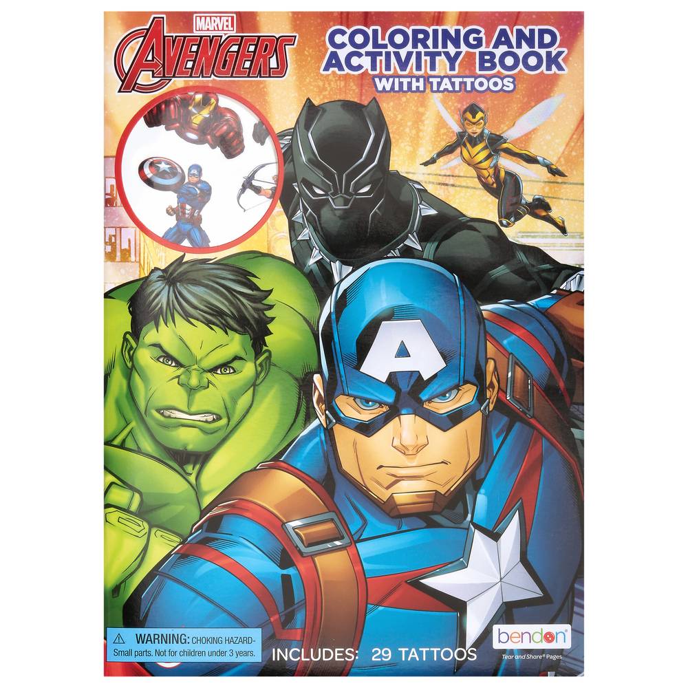 Bendon Marvel Avengers Coloring & Activity Book With Tattoos, Multicolor