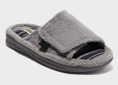 Dearfoams Men's Adjustable Terry Slides Slippers, Large, Gray