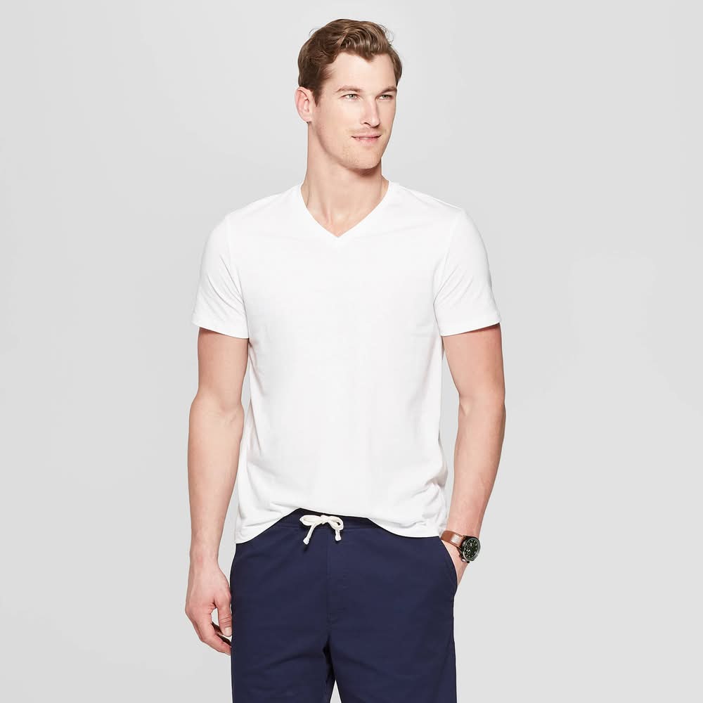 Goodfellow & Co. Every Wear Short Sleeve V Neck T-Shirt, Men, L, White