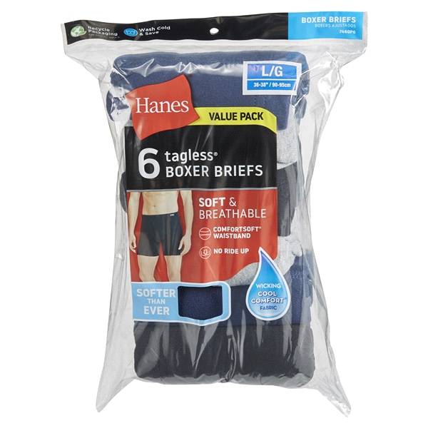 Hanes Men's ComfortSoft Waistband Boxer Briefs, Assorted, 6 Pack, Large