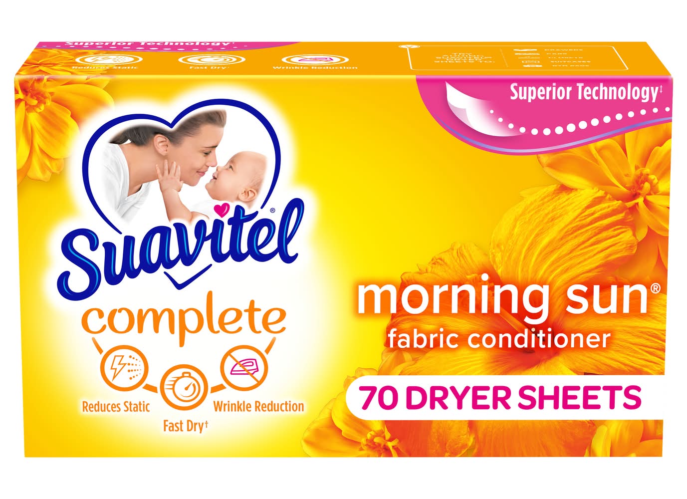 Suavitel Fabric Conditioner Dryer Sheets, Morning Sun, 6.4x8 in (70 ct)