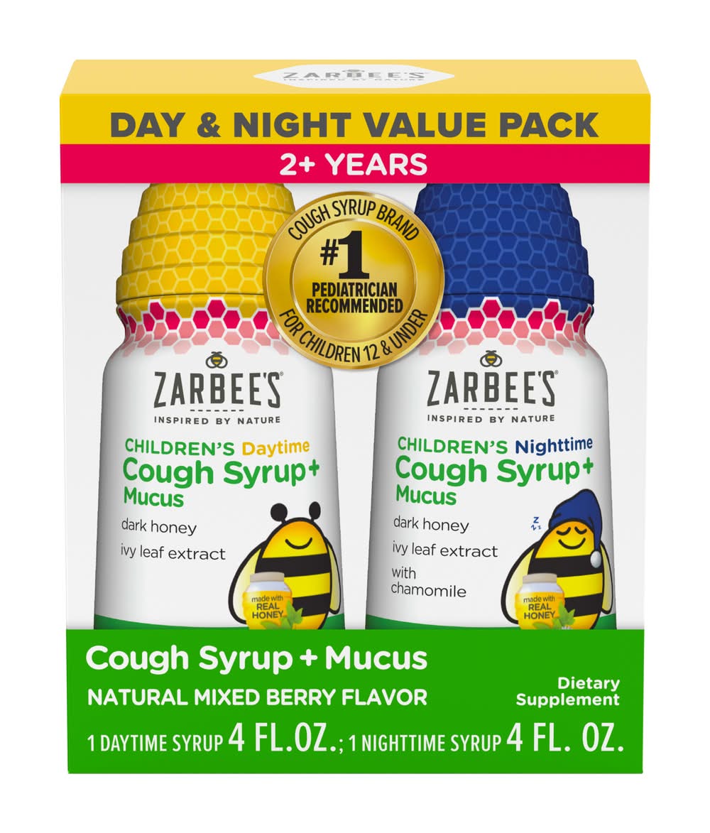 Zarbee's Children's Day & Night Time Cough & Mucus Syrup 2 Years+, Mixed Berry (4 fl oz, 2 ct)