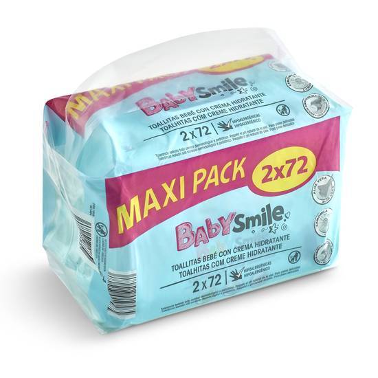 BABYSMILE toallitas bebé emulsión leche paquete 2 envase 72 ud