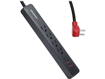 Monster 4-Outlet 2-USB Port Surge Protector, 6', Black/Red (2MNAC0947B0L2)