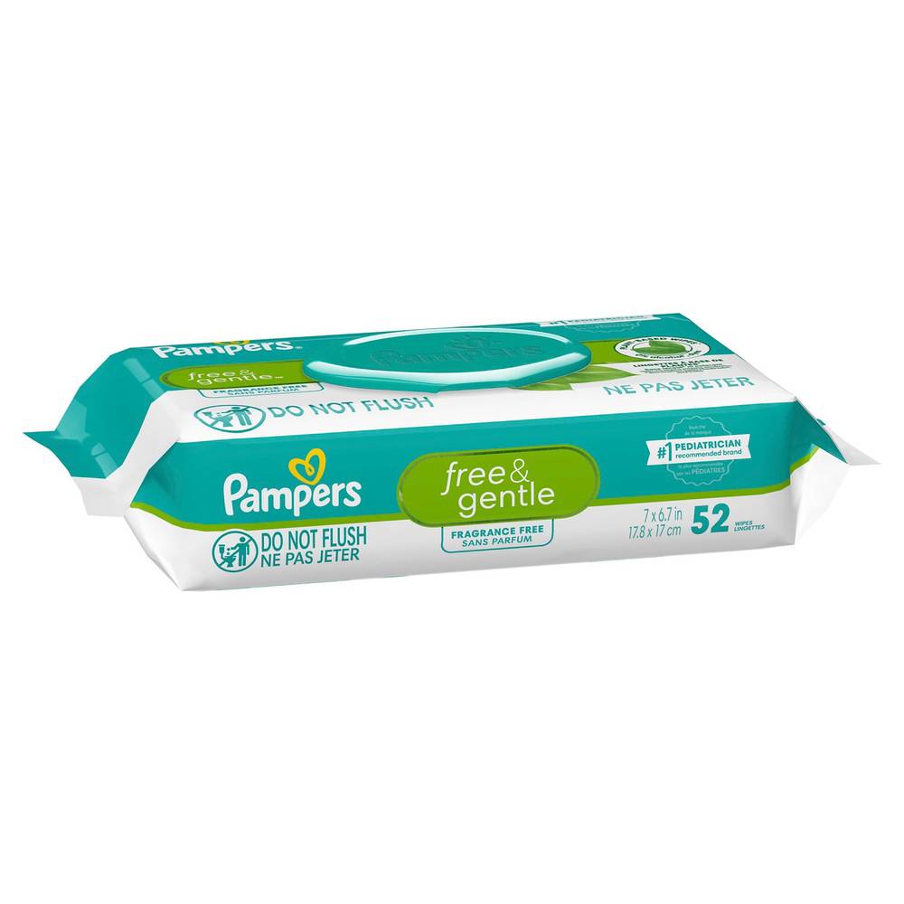 Pampers Free & Gentle Baby Wipes, 7 x 6.7 in (52 ct)