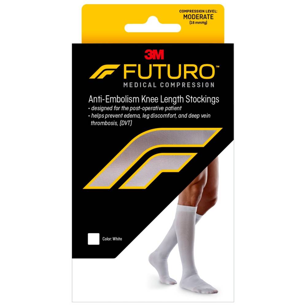 Futuro Moderate Compression Anti-Embolism Knee Length Closed Toe Stockings, White, Medium