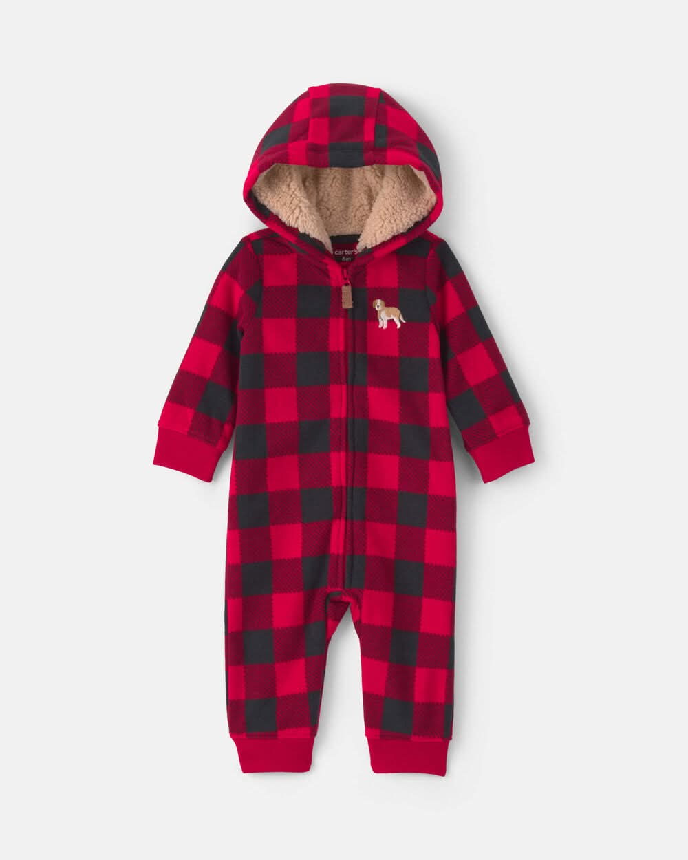 Carter's Baby Boy Buffalo Check Fleece Long Sleeve Jumpsuit, 9M, Red/Black